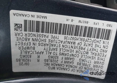 2020 Honda Civic Lx from USA, damaged, VIN 2HGFC2F69LH592136